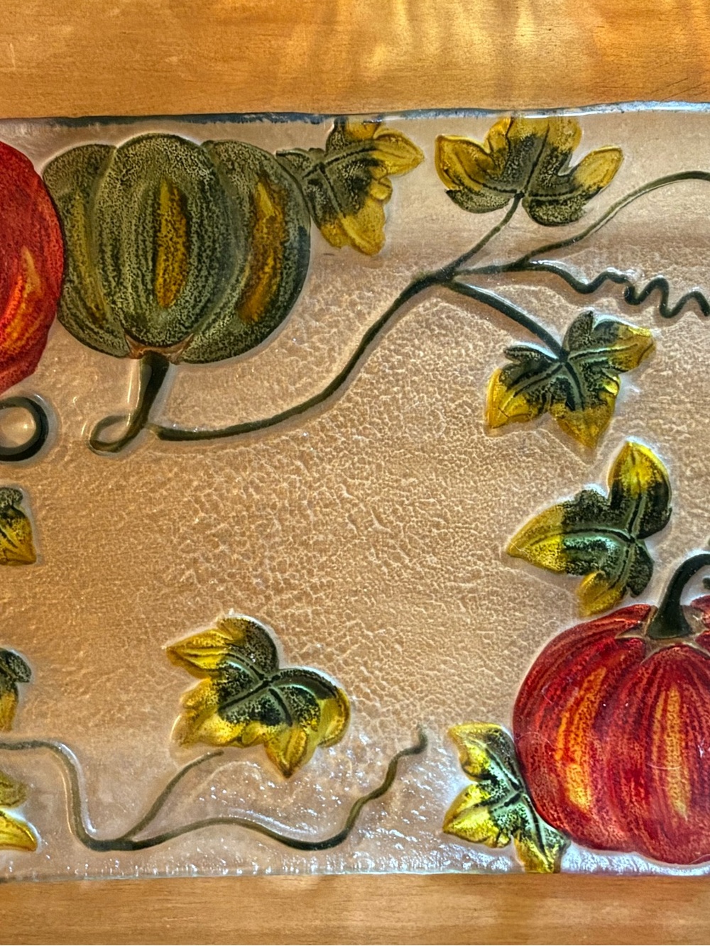 Sur La Table Red and Green Pumpkin Glass Platter